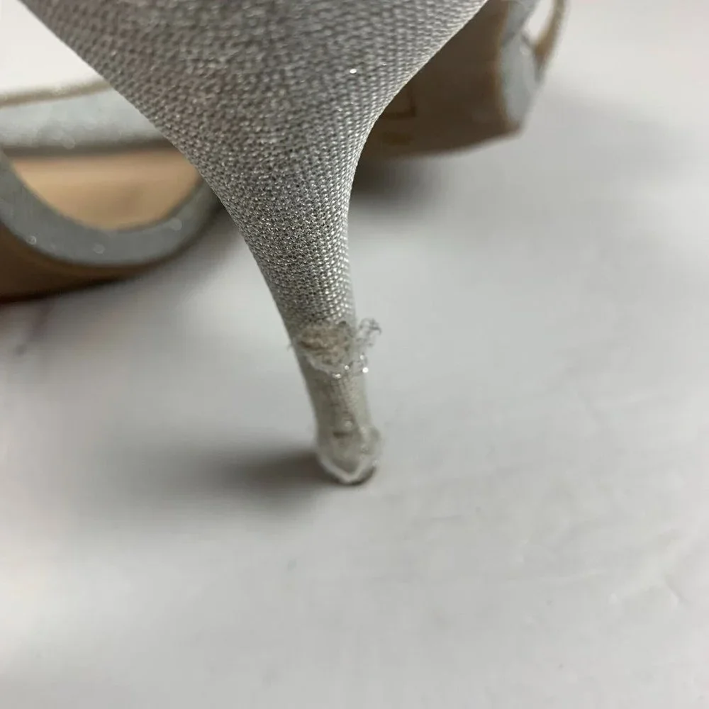 True Religion Braelynn Ankle Wrap Dress Heels 7.5M Jewel Embellished Silver 7963